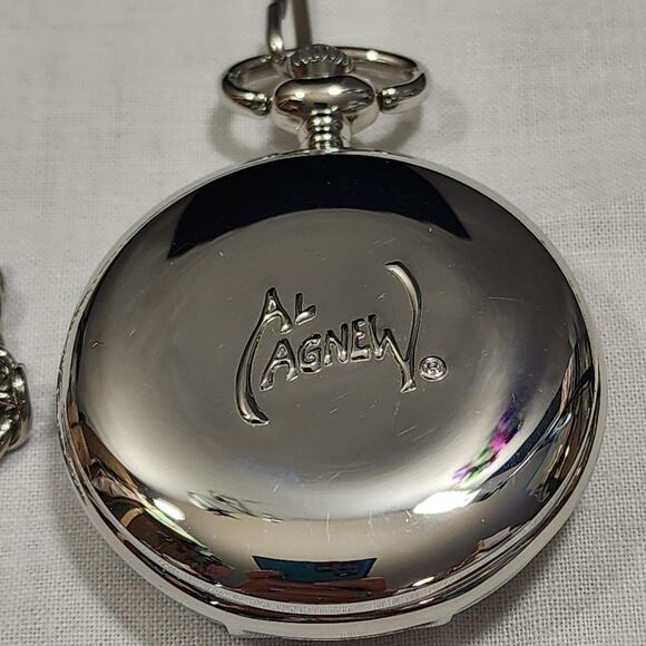 Al Agnew White Tailed Deer Pocket Watch Quartz Movement Silver Tone Case Chain - Picture 6 of 16